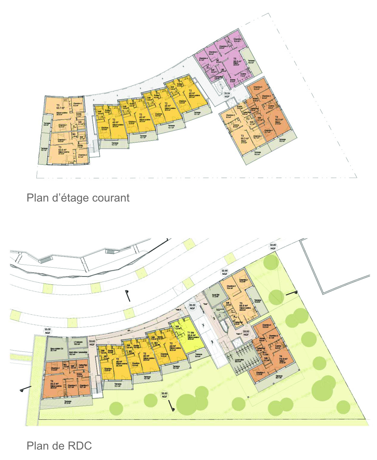 plans de RDC et étage courant
